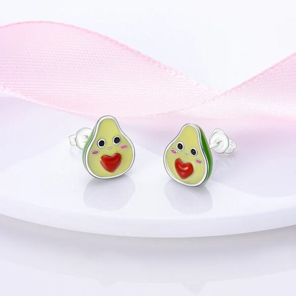 Green Avocado Stud Earrings Sterling Silver S925 - Picture 2 of 4